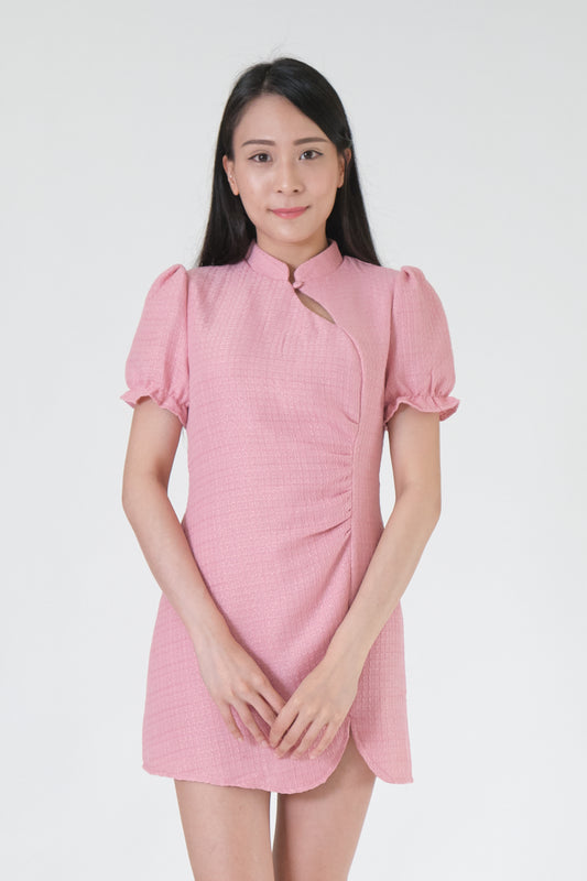 Chixxie Rosa Tweed Cheongsam Playsuit (Light Pink)