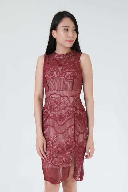 Chixxie Bethany Lace Midi Dress (Red)