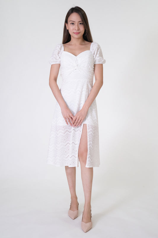 Chixxie Charlene Lace Midi Dress (White)