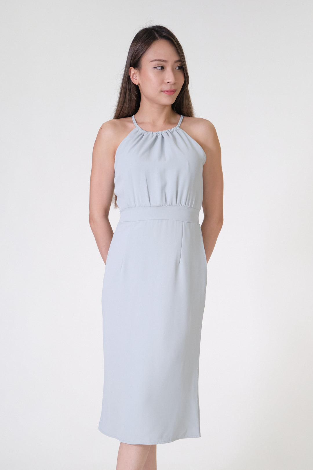 Chixxie Kylie Halter Midi Dress (Cyan)