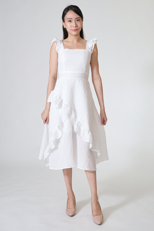 Chixxie Taylor Frill Midi Dress (White)