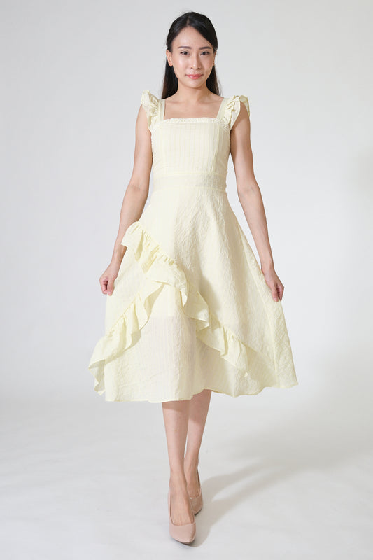 Chixxie Taylor Frill Midi Dress (Yellow)