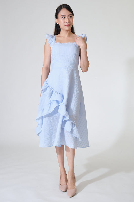 Chixxie Taylor Frill Midi Dress (Blue)