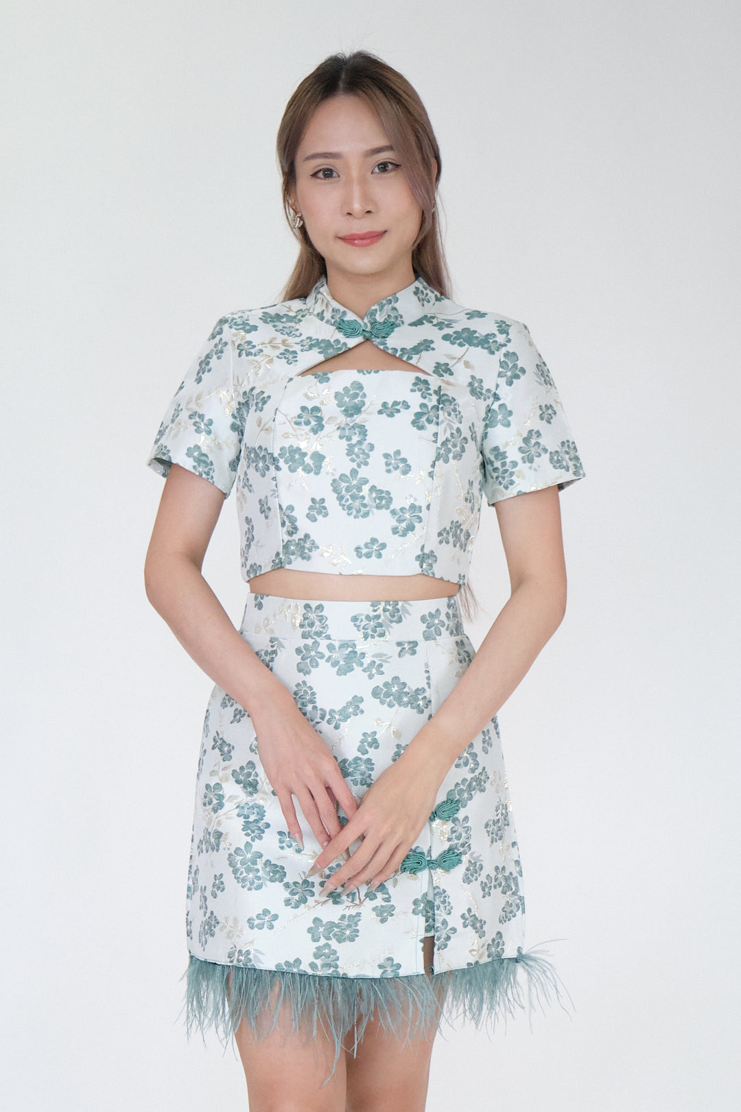 Chixxie Sakura Two-Piece Cheongsam Set (Jade)