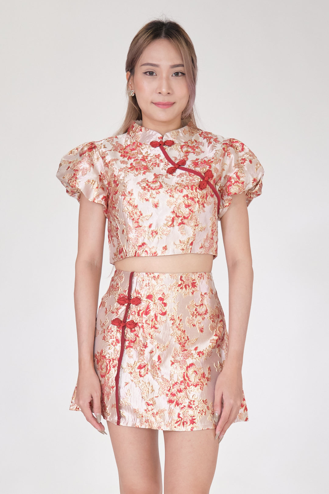 Chixxie Clover Two-Piece Cheongsam Set (Red)