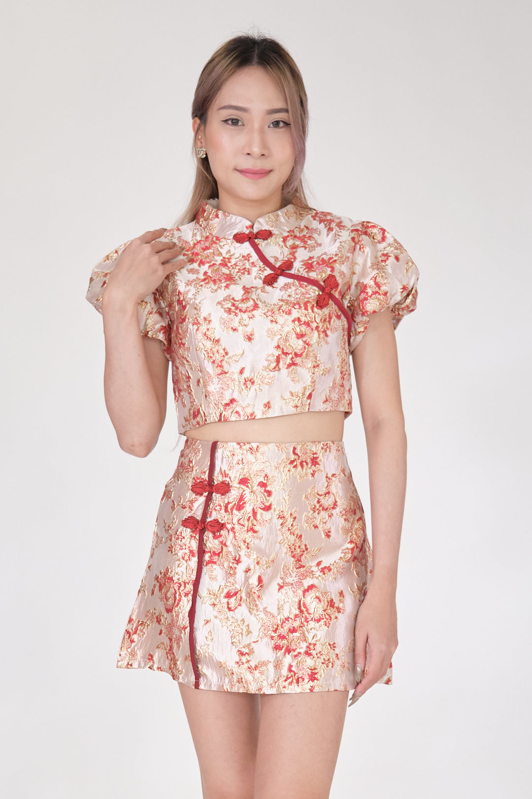 Chixxie Clover Two-Piece Cheongsam Set (Red)