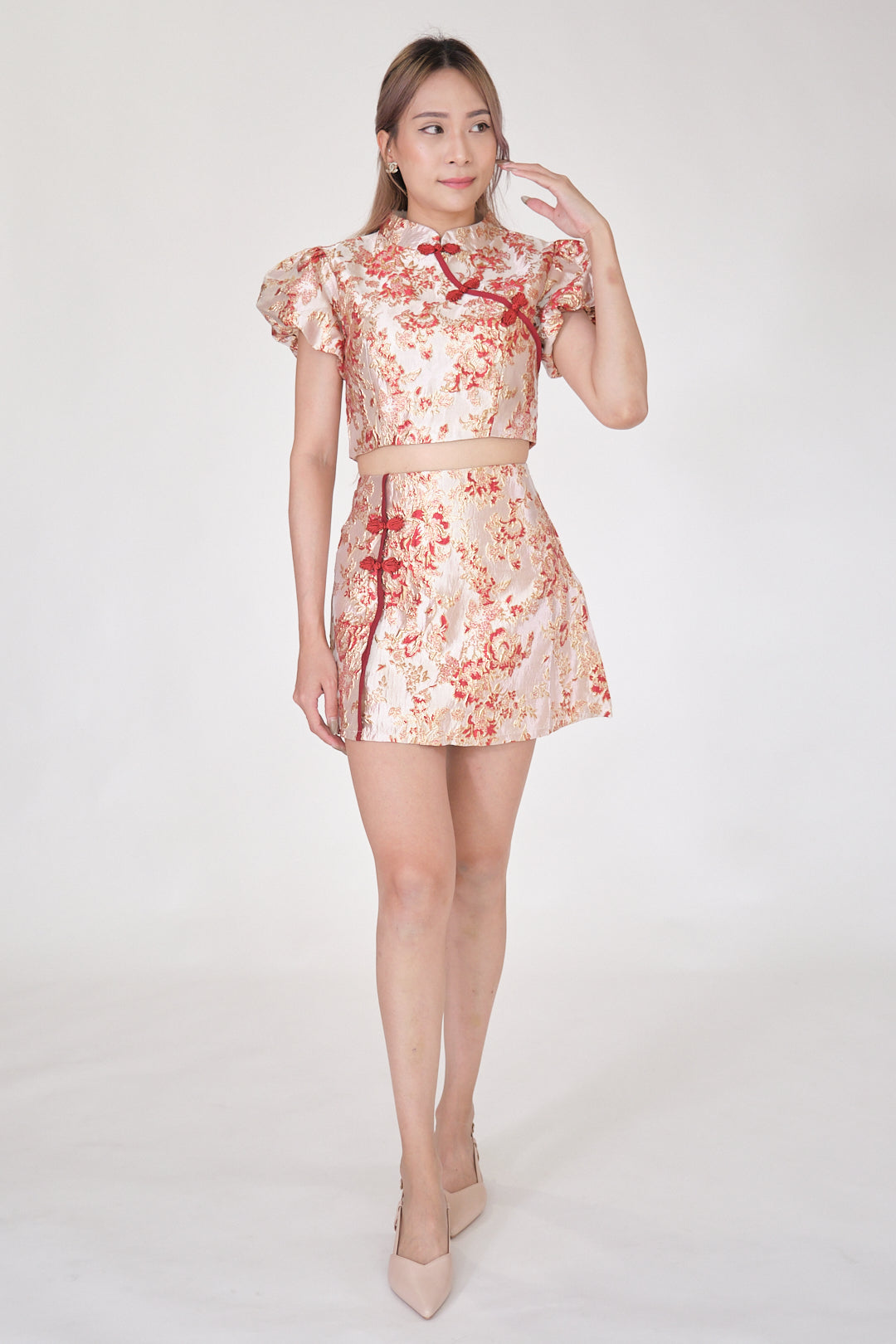 Chixxie Clover Two-Piece Cheongsam Set (Red)