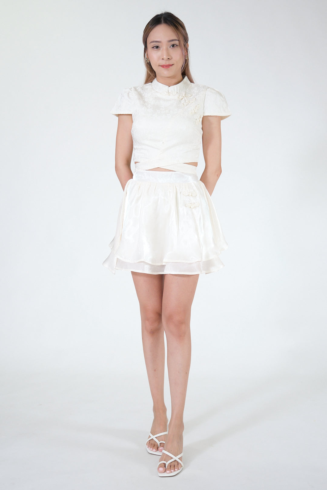 Chixxie Quincy Two-Piece Cheongsam Set (White)