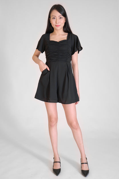 Chixxie Cassidy Ruched Sweetheart Playsuit (Black)