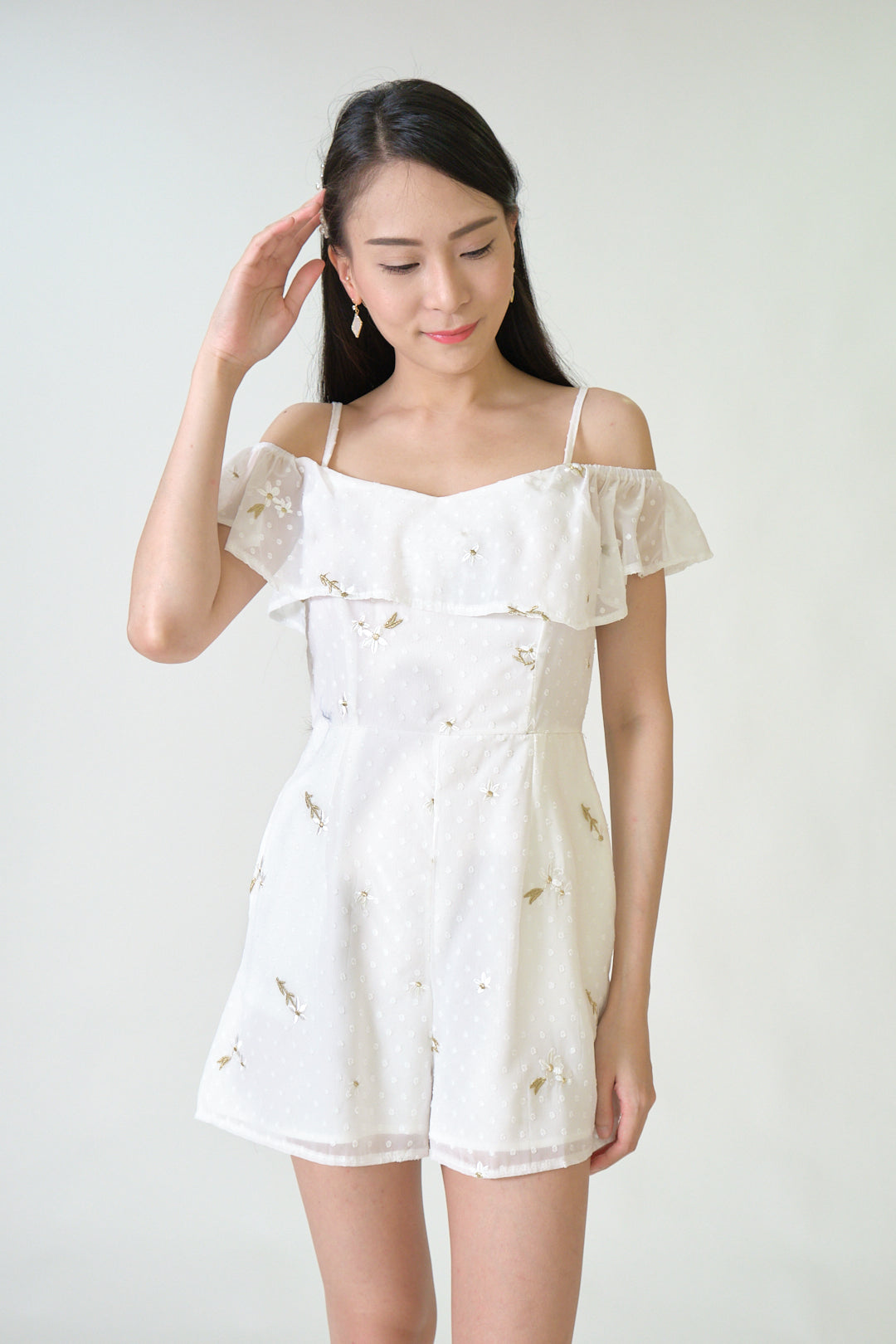 Chixxie Vera Floral Playsuit (White)