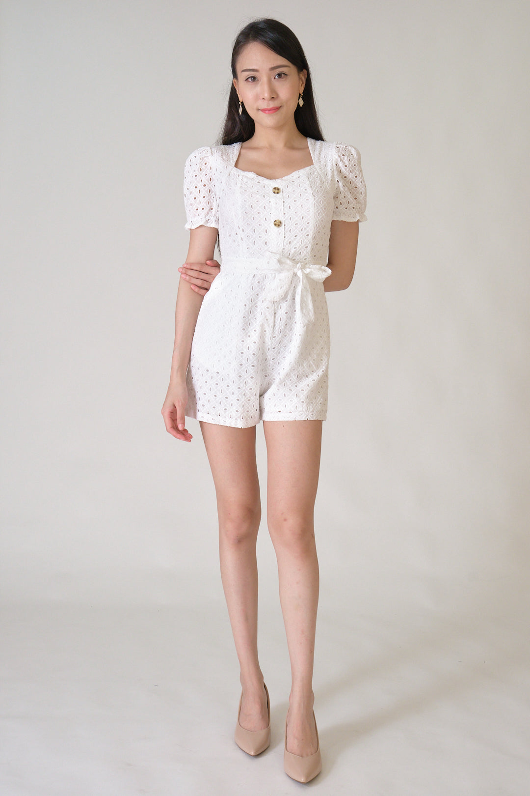 Chixxie Ariella Button Playsuit (White)