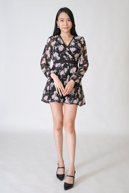 Chixxie Rose Floral Playsuit (Black)