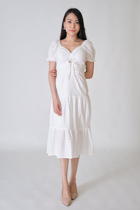 Chixxie Hannah Lace Midi Dress (White)