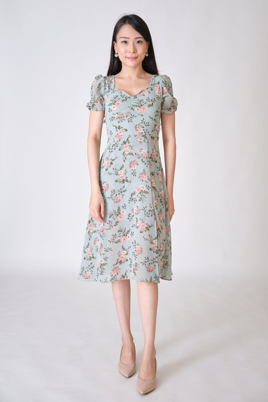 Chixxie Christine Floral Slit Midi Dress (Green)