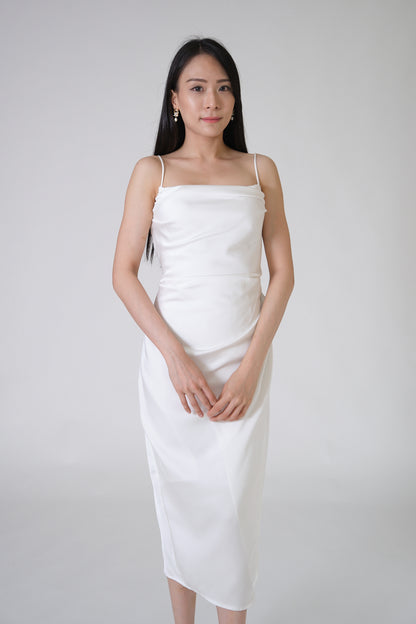 Chixxie Gigi Satin Slit Dress (White)