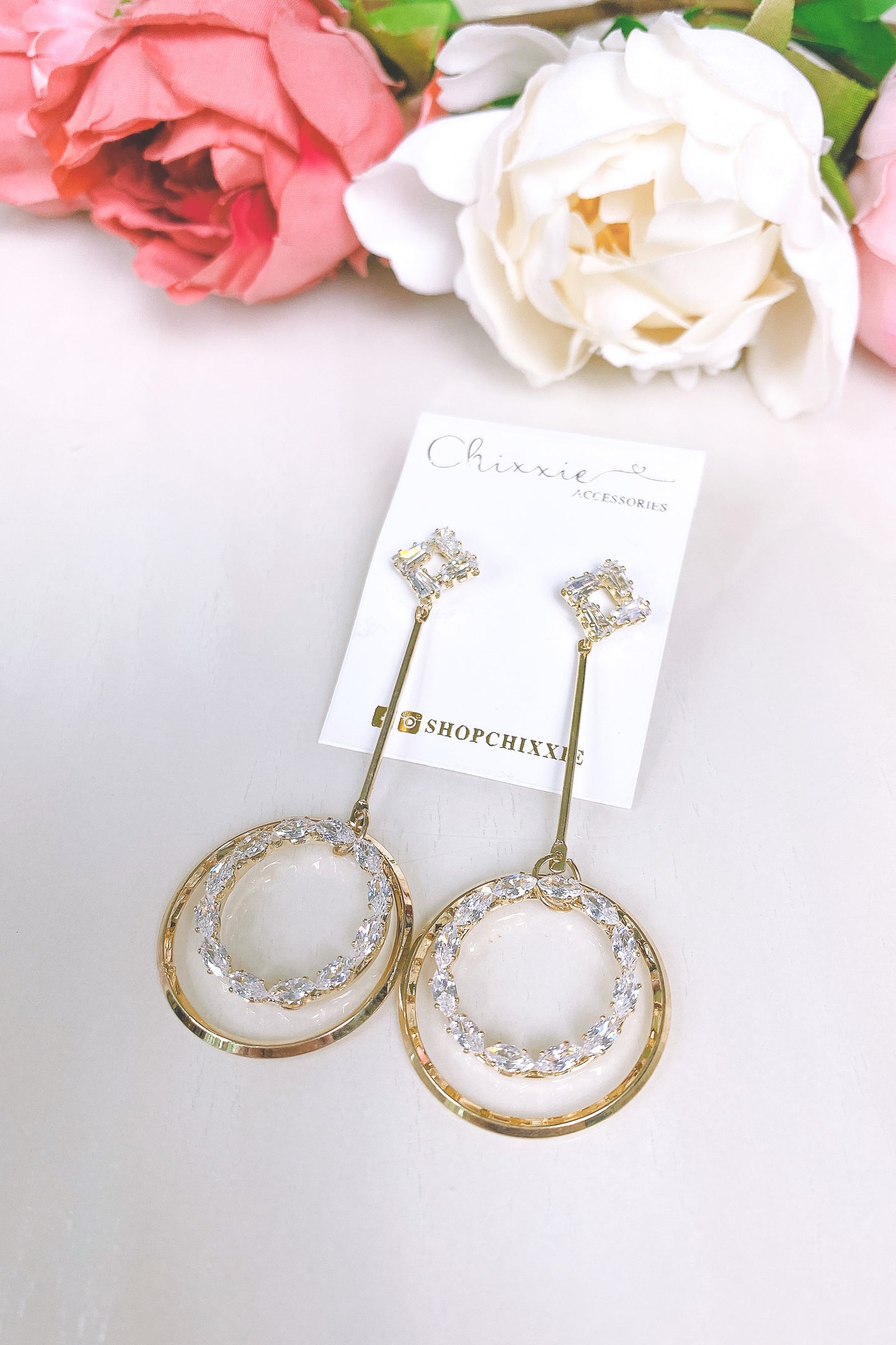 Gold Circle Diamante Drop Earring