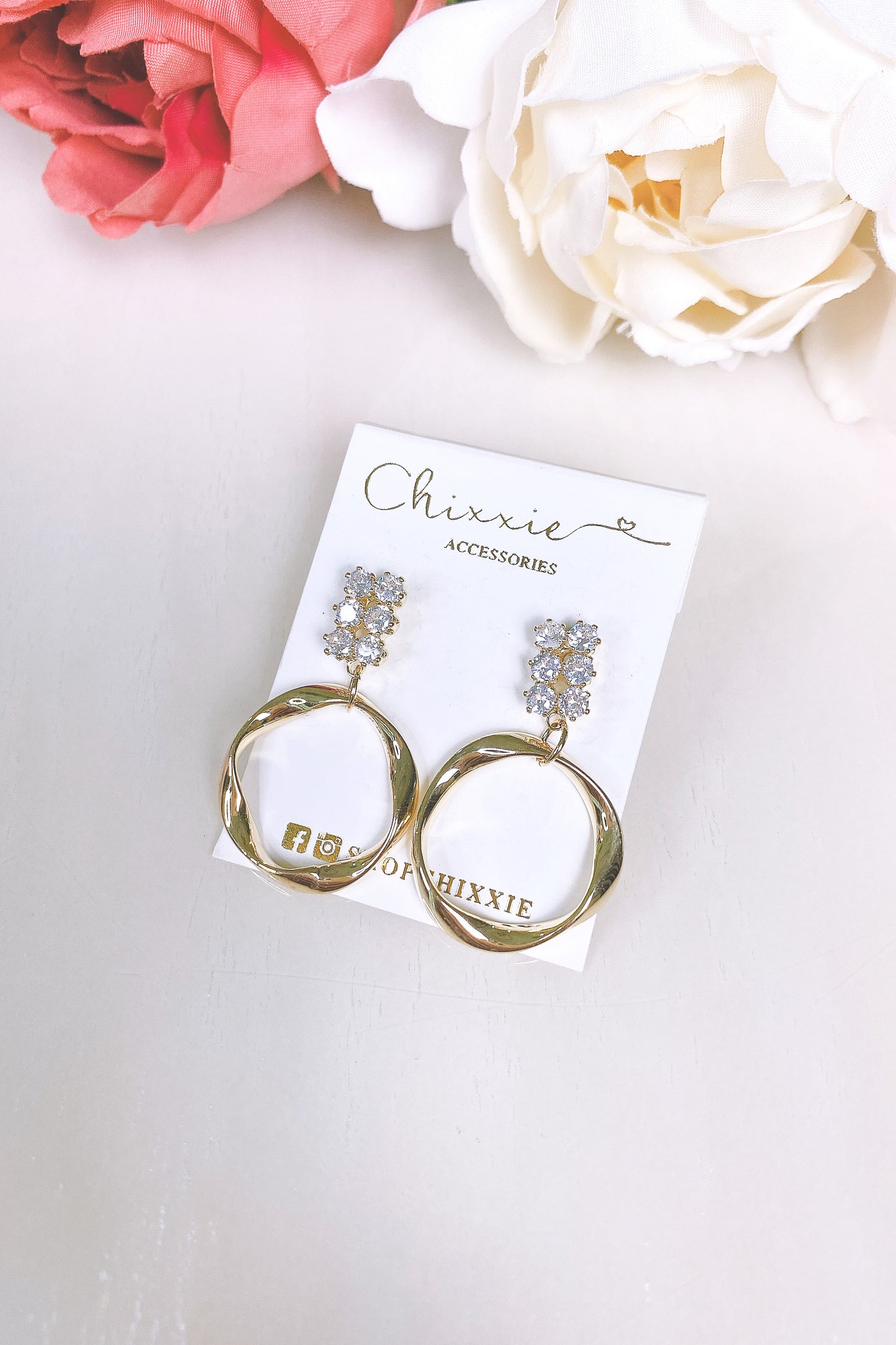 Gold Circle Drop Earring with Diamante