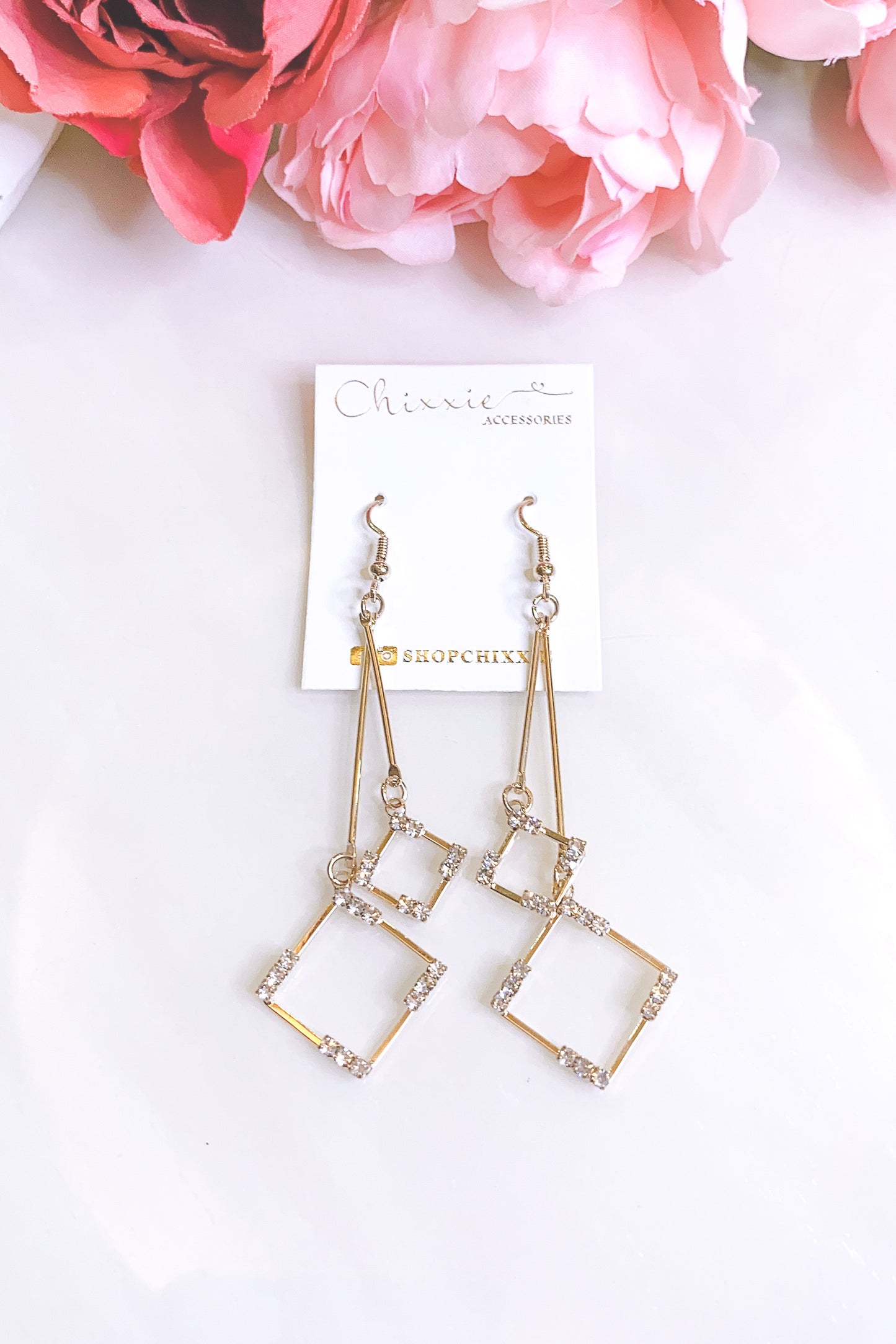 Gold Diamante Diamond Cut Drop Earrings