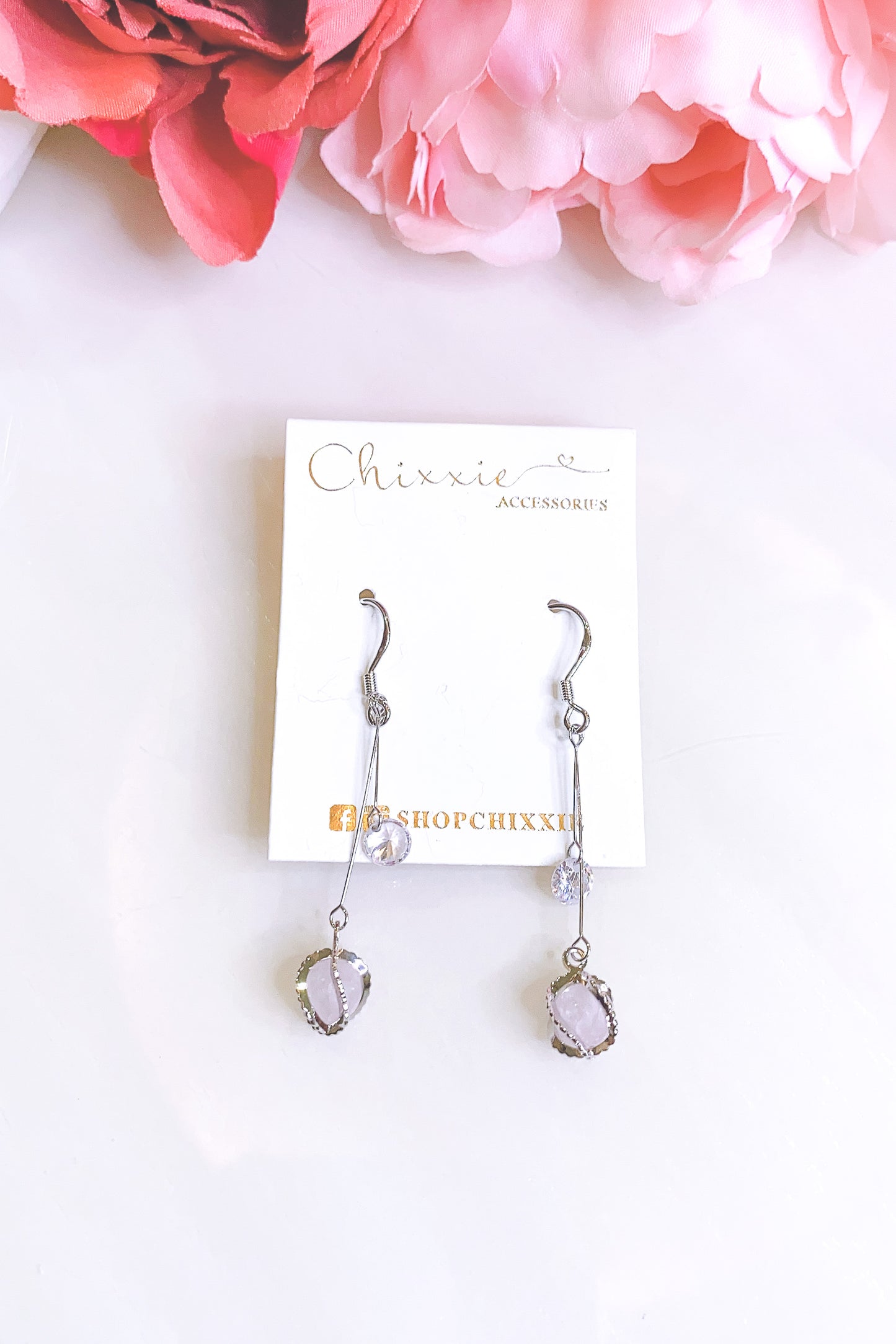 Silver Diamante Bead Drop Earrings