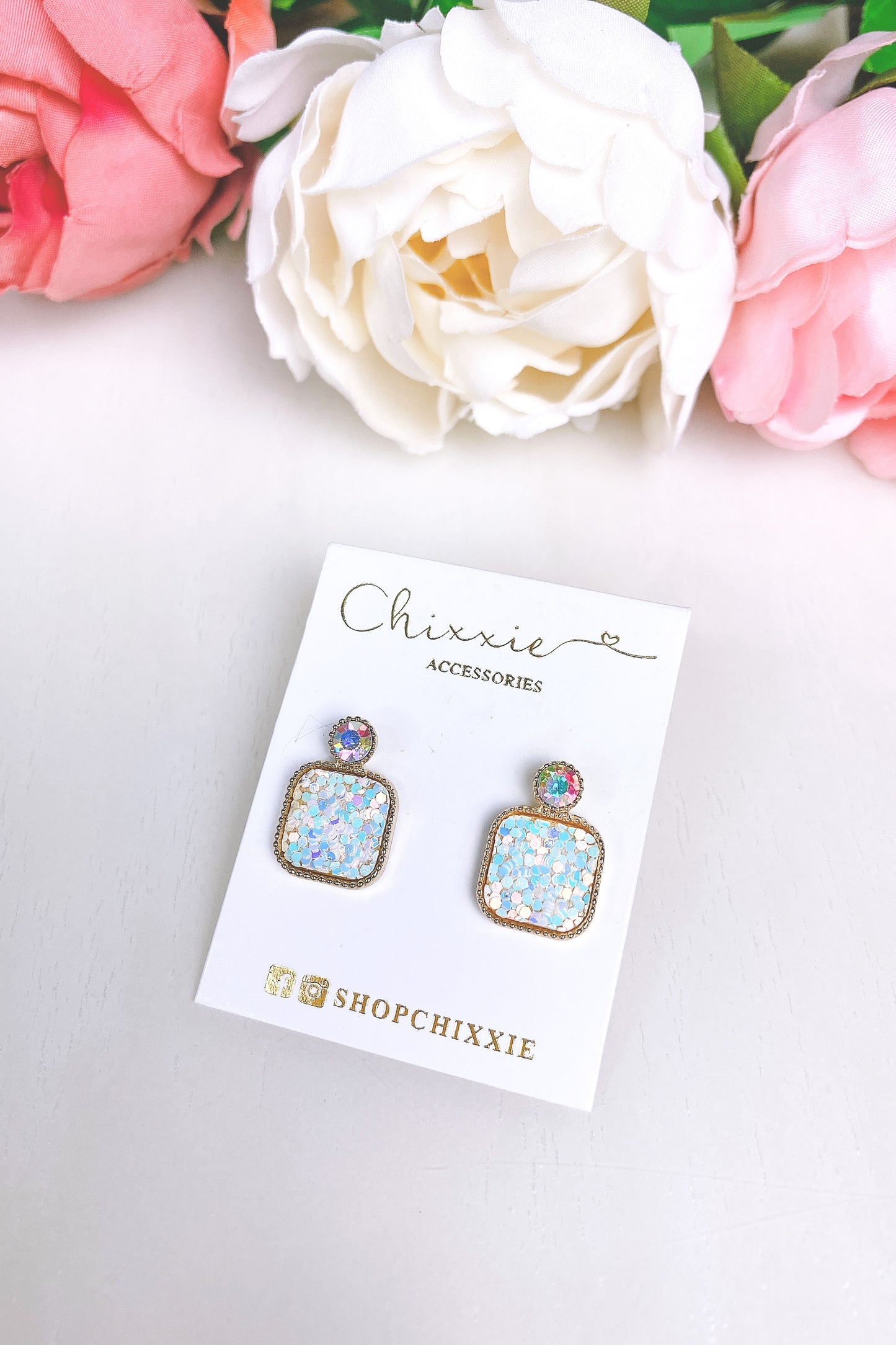 Square Rainbow Chrome Drop Earrings